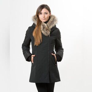 Sicily women's Black Real fur trim A line winter snow cold weather jacket in M
